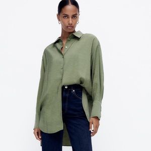Zara Flowy Oversized Shirt in Olive Green